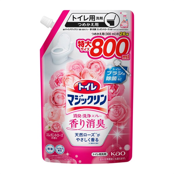トイレマジックリン 消臭・洗浄スプレー 香り消臭 エレガントローズの香り つめかえ用 800ml マジックリン 花王(つめかえ用 800ml)