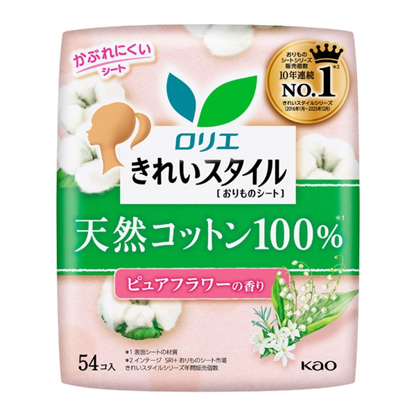 ロリエ きれいスタイル 天然コットン100% ピュアフラワーの香り 54個入 ロリエ Laurier 花王(54個)