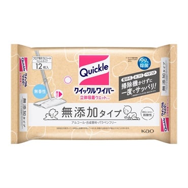 クイックルワイパー 立体吸着ウエットシート 無添加タイプ 12枚入