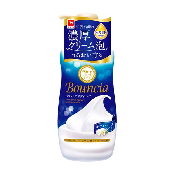 バウンシア ボディソープ ホワイトソープの香り 本体ポンプ付  460ml  Bouncia 牛乳石鹸(本体 460ml)