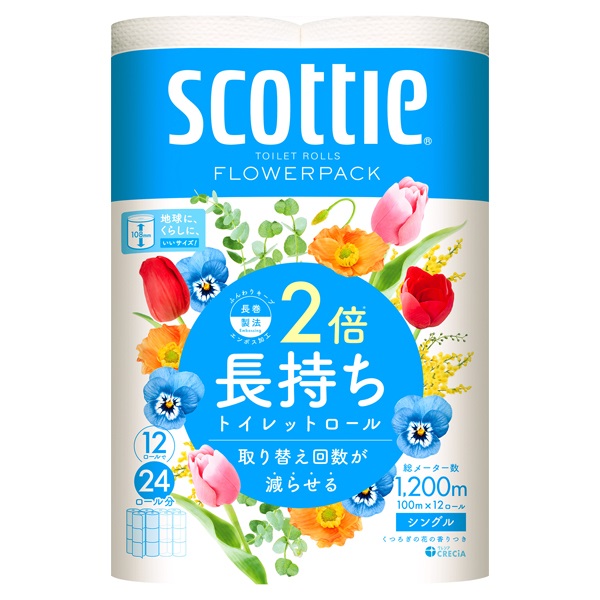 スコッティ フラワーパック 2倍巻き シングル 100m12ロール スコッティ scottie 日本製紙クレシア(12ロール)