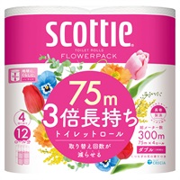 スコッティ フラワーパック 3倍長持ち ダブル 75m4ロール スコッティ scottie 日本製紙クレシア(くつろぎの花の香りつき)