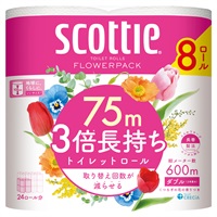 スコッティ フラワーパック 3倍長持ち ダブル 75m8ロール スコッティ scottie 日本製紙クレシア(75m8ロール)