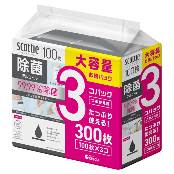 スコッティ ウェットティシュー つめかえ用 100枚×3個 scottie 日本