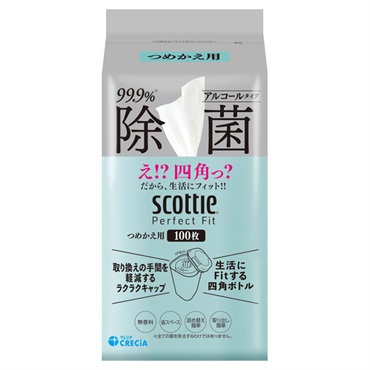 スコッティ パーフェクトフィット ウェットティシュー 除菌 アルコールタイプ つめかえ用 100枚 scottie 日本製紙クレシア