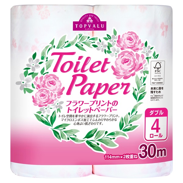 FSC認証 トイレットペーパー フラワープリント 30×4個    トップバリュ(30m)