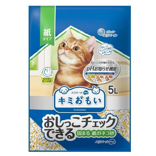 キミおもい おしっこチェックできる 固まる紙のネコ砂 5L 大王
