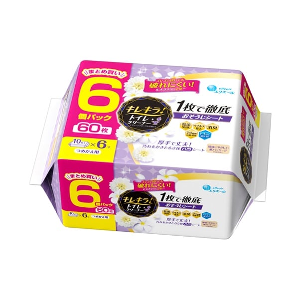 キレキラ! トイレクリーナー 1枚で徹底おそうじシート つめかえ用 10枚×6個パック エリエール elleair 大王製紙(クリーンフローラル)