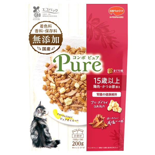 コンボ ピュア キャット まぐろ味 200g COMBO 日本ペットフード(15歳以上/鶏肉・かつお節添え)