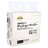 FSC認証 外箱を省いた ティシューペーパー 300枚×5個    トップバリュベストプライス(150組×5)