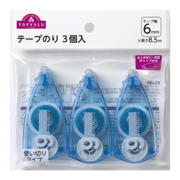 トップバリュ　テープのり使い切り3個パック ブルー