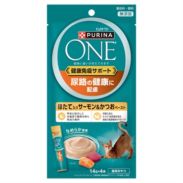 ピュリナ ワン キャット おやつ 14g×4本 PURINA ONE ネスレピュリナ(尿路の健康に配慮/ほたて入りサーモン＆かつおペースト)