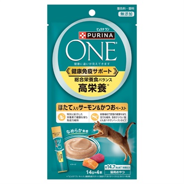 ピュリナ ワン キャット おやつ 14g×4本 PURINA ONE ネスレピュリナ(総合栄養食/高栄養/ほたて入りサーモン＆かつおペースト)