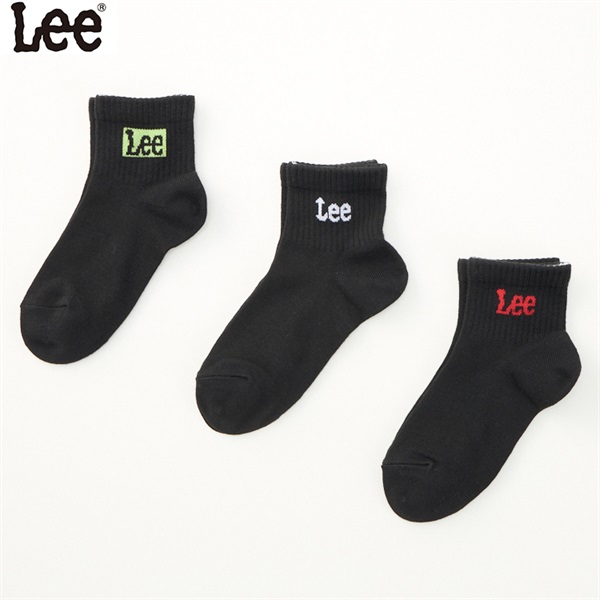 Lee(リー) ロゴソックス３足組 男の子 女の子 キッズ(ブラック-19-21cm)