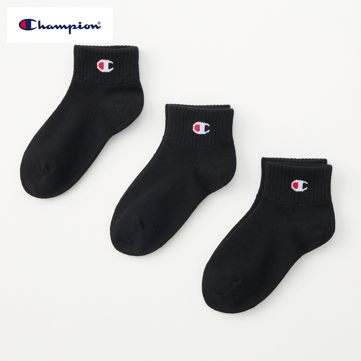 Champion(チャンピオン) ショート丈ソックス 3足組  キッズ 男の子 女の子 15-20cm(3足組B-15-20cm)