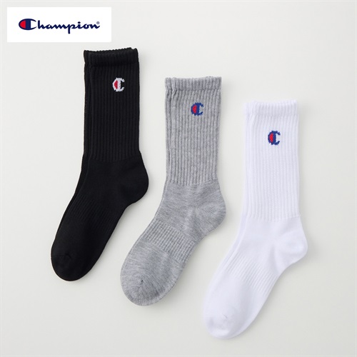 Champion(チャンピオン) クルー丈ソックス 3足組 キッズ 男の子 女の子 19-24cm(3足組A-19-24cm)