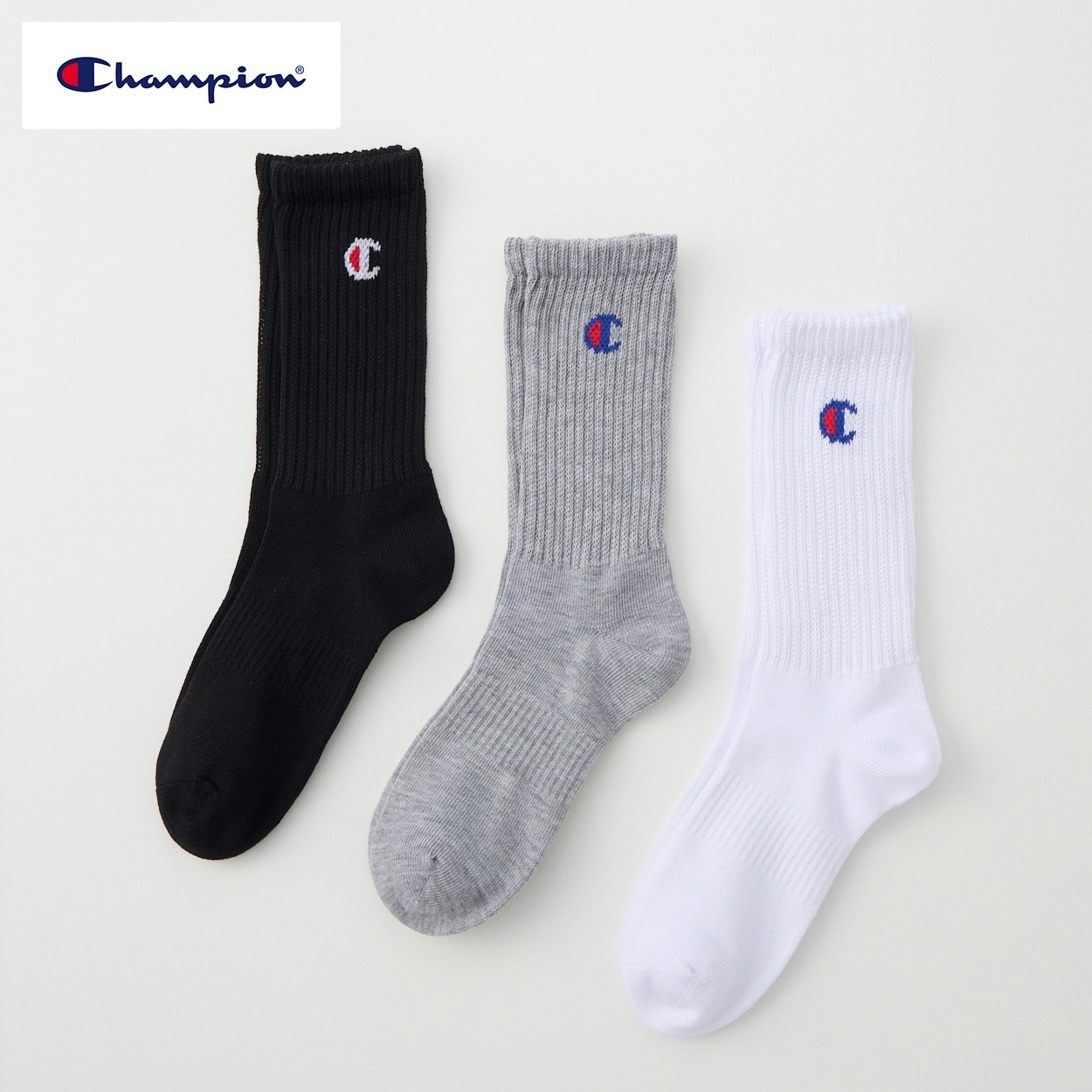Champion(チャンピオン) クルー丈ソックス 3足組 キッズ 男の子 女の子 19-24cm(3足組A-19-24cm)