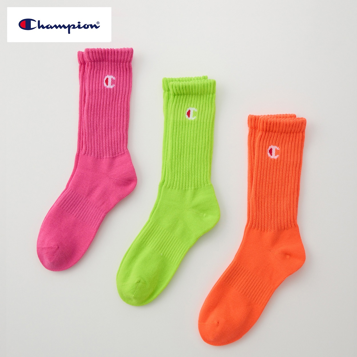 Champion(チャンピオン) クルー丈ソックス 3足組 キッズ 男の子 女の子 19-24cm(3足組B-19-24cm)