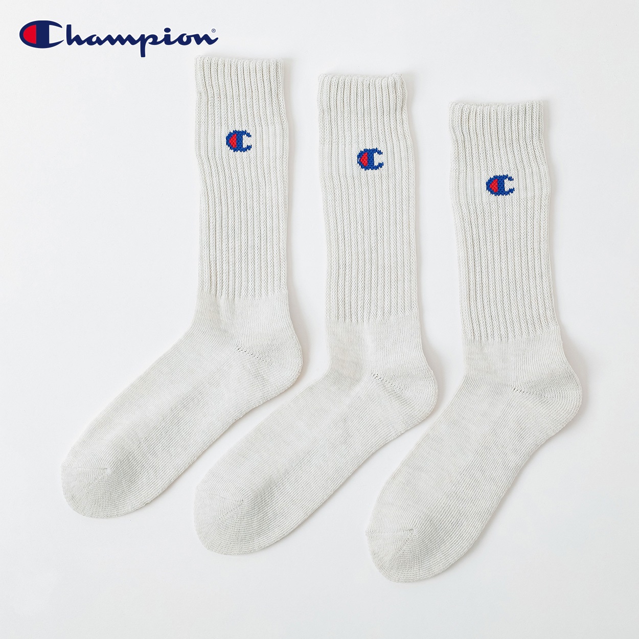 Champion(チャンピオン) チャンピオンCロゴクルー丈ソックス レディス(アイボリー-23-25CM)