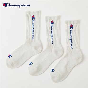 Champion(チャンピオン) チャンピオンタテロゴクルー丈ソックス レディス(アイボリー-23-25CM)