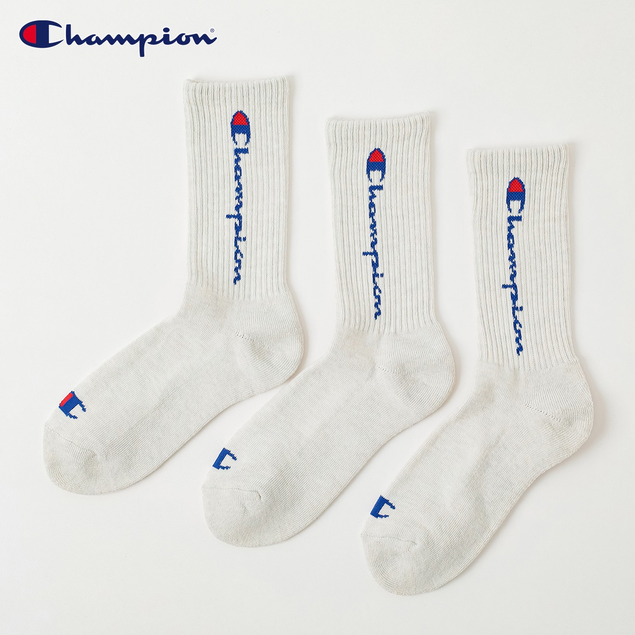Champion(チャンピオン) チャンピオンタテロゴクルー丈ソックス レディス(アイボリー-23-25CM)