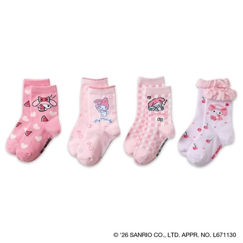 サンリオキャラクターズ ショート丈ソックス 3+1足 キッズ 女の子 15-20cm(D-15-20cm)