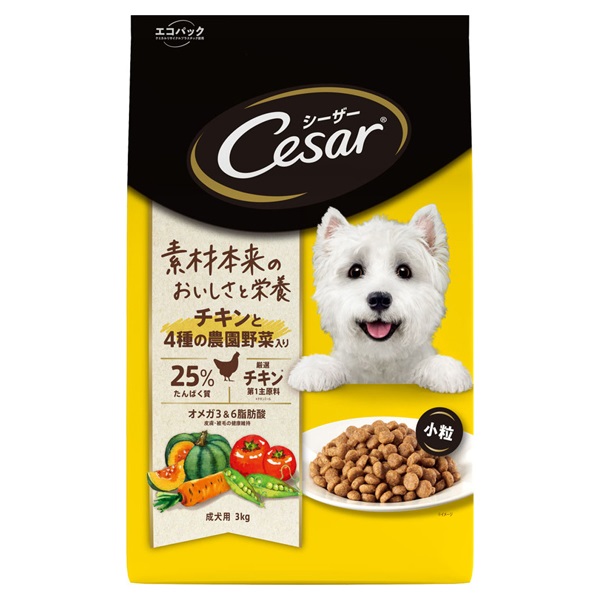 シーザー ドライ 成犬用 チキンと4種の農園野菜入り 小粒 3kg Cesar マースジャパンリミテッド(3kg)