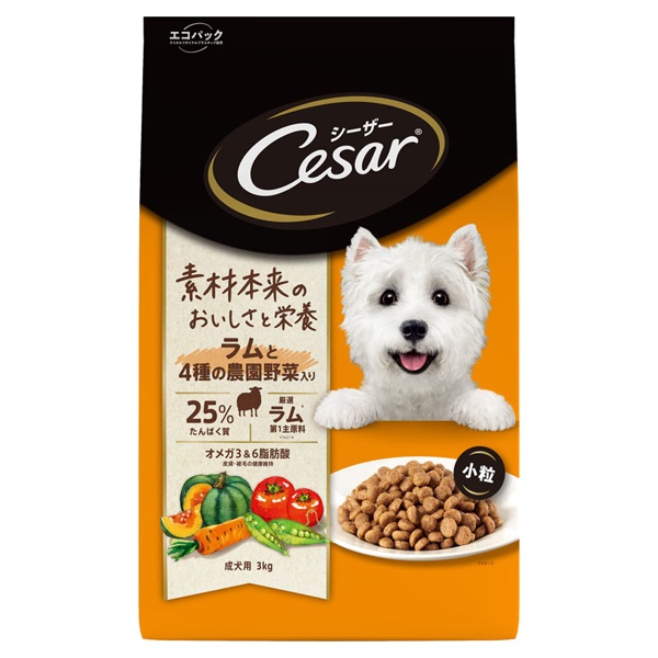 シーザー ドライ 成犬用 ラムと4種の農園野菜入り 小粒 3kg Cesar