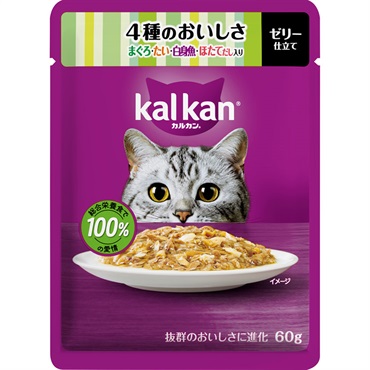 カルカン パウチ 60g kal kan マースジャパンリミテッド(４種のおいしさまぐろ・たい・白身魚・ほたてだし入り)