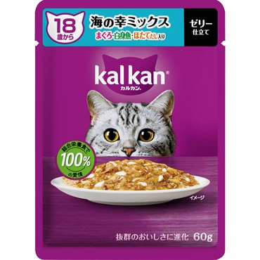 カルカン パウチ 18歳から ゼリー仕立て 60g kal kan マースジャパンリミテッド(海の幸ミックスまぐろ・白身魚・ほたてだし入り)