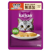 カルカン パウチ やわらかパテ 着色料・発色剤 無添加 60g kal kan マースジャパンリミテッド(お魚・お肉ミックス/まぐろ・かつお・ささみ入り)