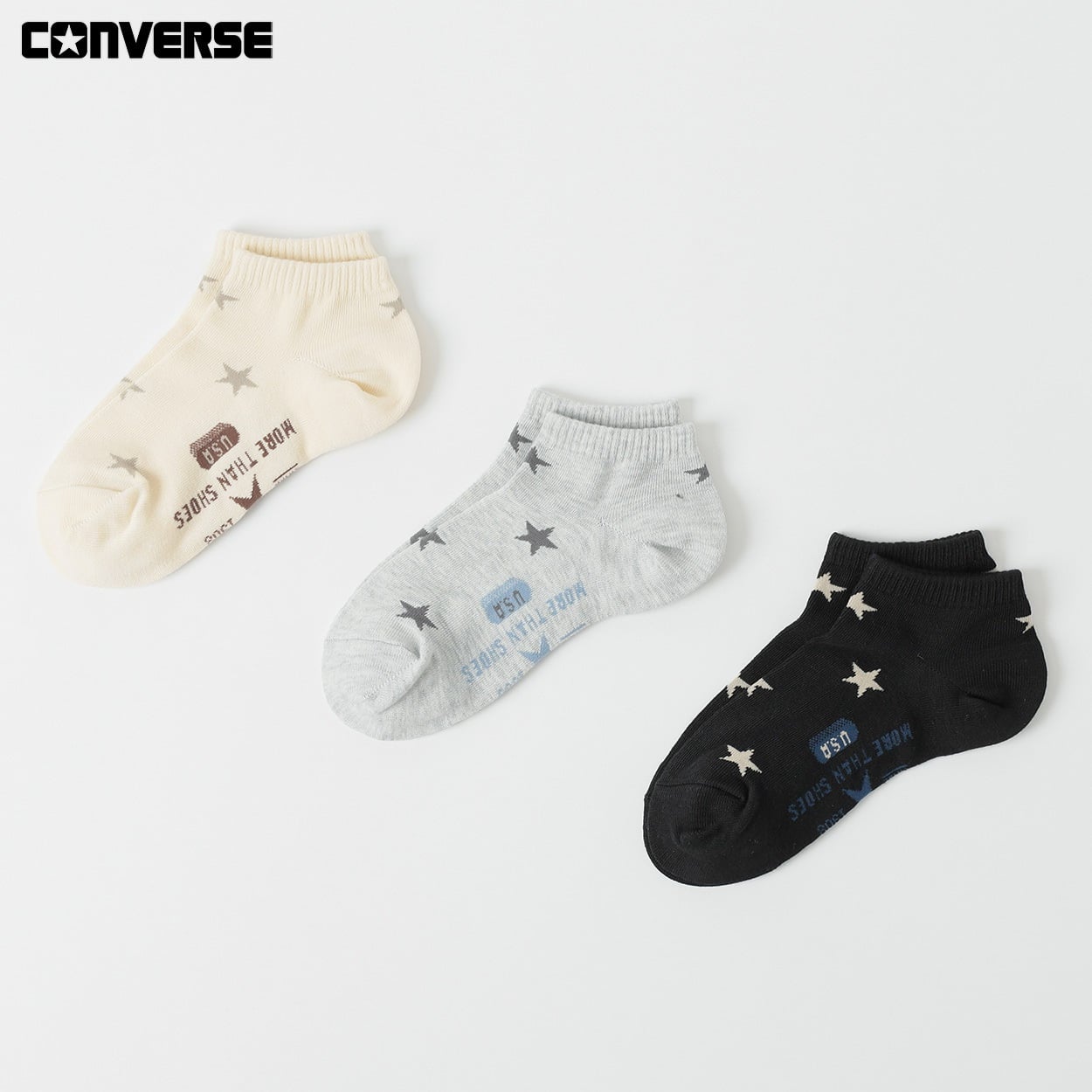 CONVERSE(コンバース) スタードットスニーカー丈ソックス３足組 キッズ 男の子 女の子(アソート3足組A-19-21cm)