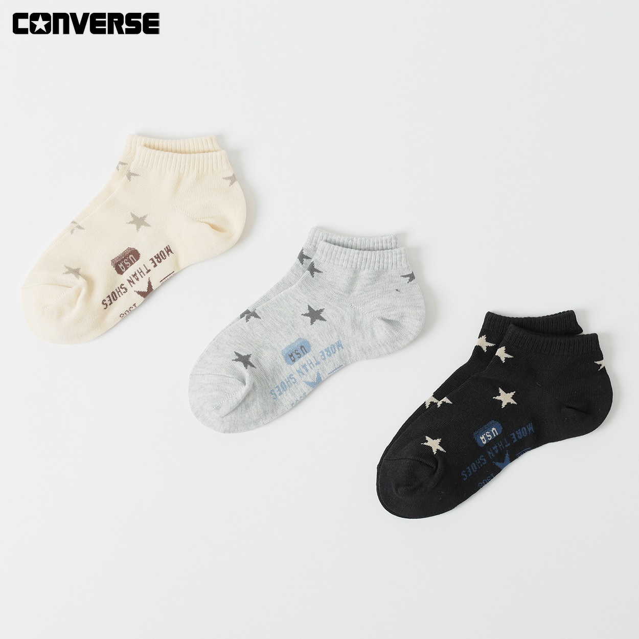 CONVERSE(コンバース) スタードットスニーカー丈ソックス３足組 キッズ 男の子 女の子(アソート3足組A-23-25cm)