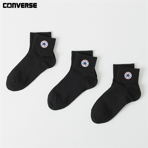 CONVERSE(コンバース) ワンポイントショート丈ソックス３足組 キッズ 男の子 女の子(ブラック3足組-19-21cm)