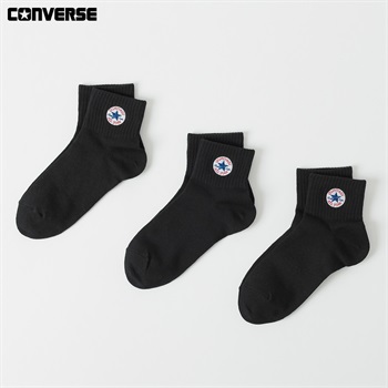 CONVERSE(コンバース) ワンポイントショート丈ソックス３足組 キッズ 男の子 女の子(ブラック3足組-19-21cm)