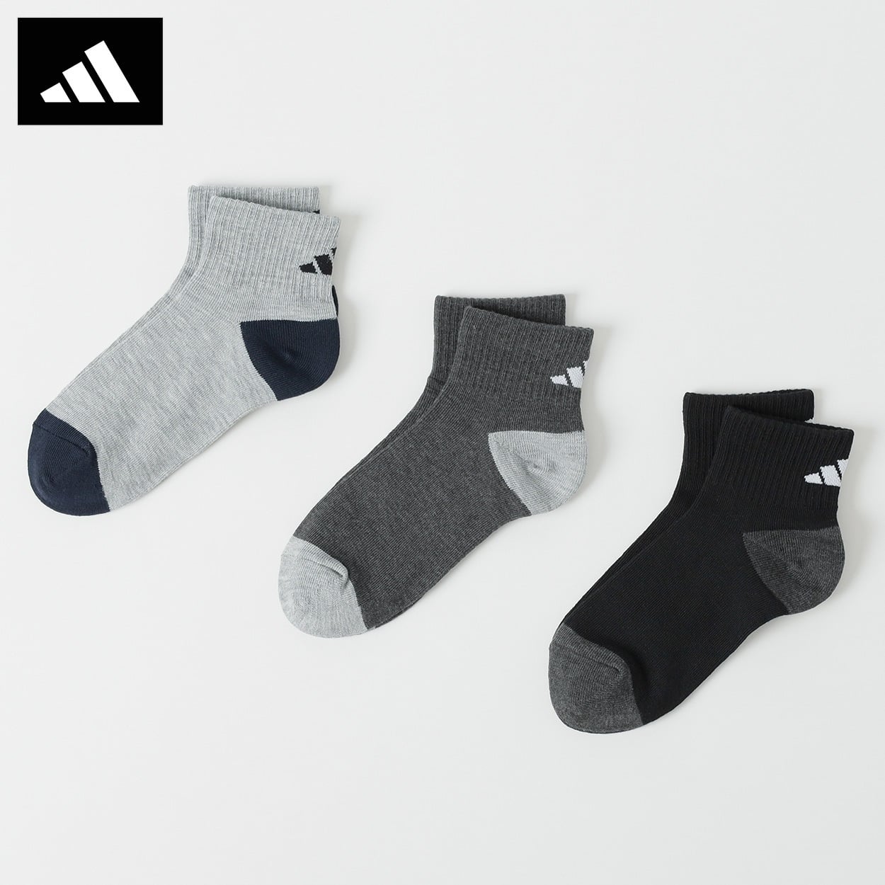 adidas(アディダス) バックロゴショート丈ソックス３足組 キッズ 男の子 女の子(3足組-21-23cm)