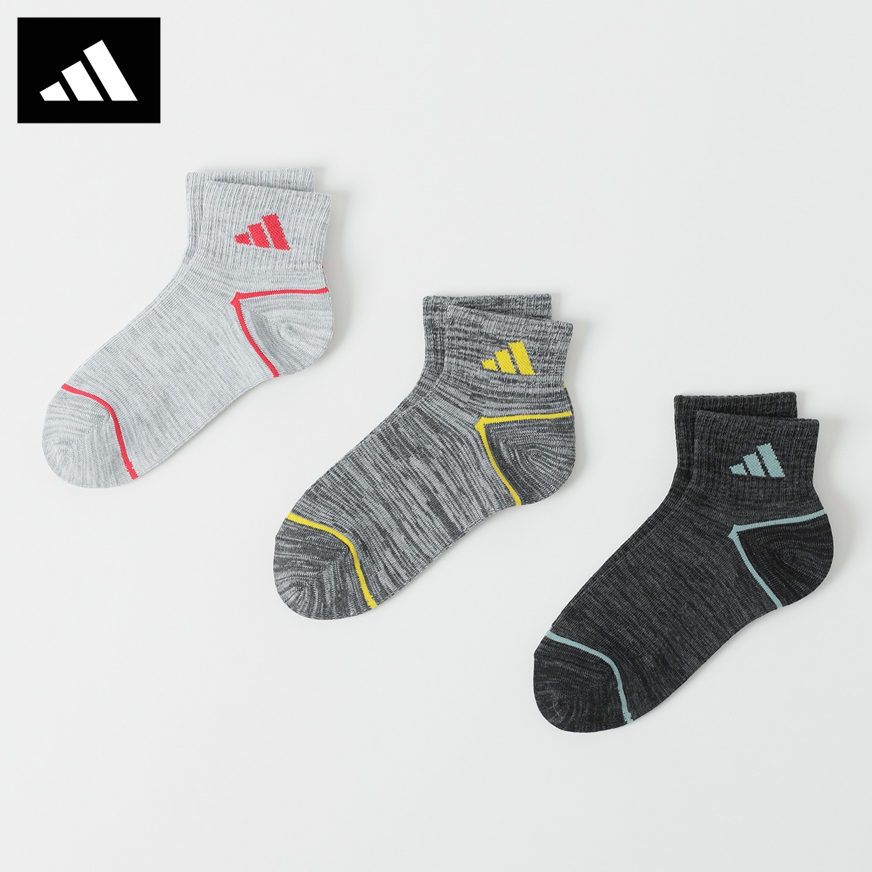 adidas(アディダス) サイドロゴショート丈ソックス３足組 キッズ 男の子 女の子(アソート3足組B-19-21cm)