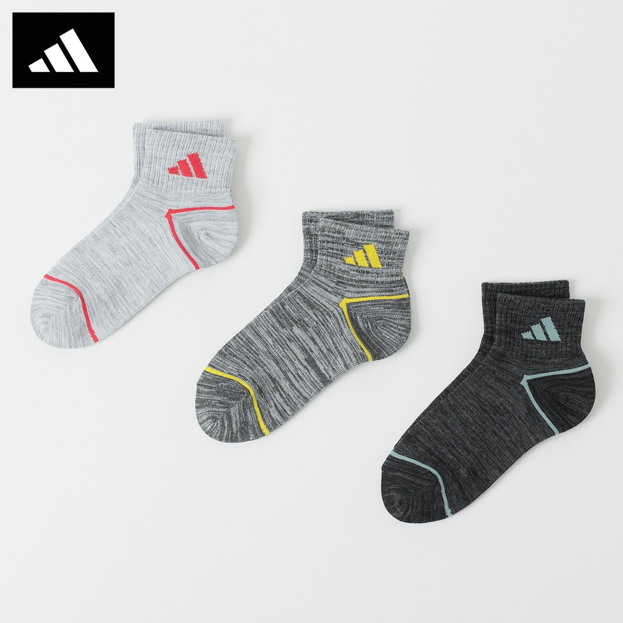 adidas(アディダス) サイドロゴショート丈ソックス３足組 キッズ 男の子 女の子(アソート3足組B-21-23cm)