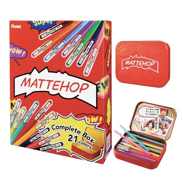 ぺんてる カラーボールペン MATTEHOP マットホップ 1.0mm セット 21色 缶ケース入り(K110-V21ST)