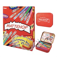 ぺんてる カラーボールペン MATTEHOP マットホップ 1.0mm セット 21色 缶ケース入り