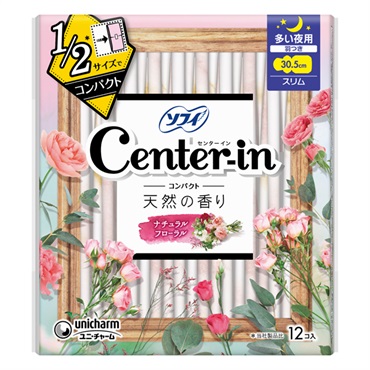 ソフィ センターイン コンパクト1/2 天然の香り 多い夜用 羽付き 30.5cmスリム ナチュラルフローラル 12枚 Sofy ユニ・チャーム 【医薬部外品】