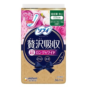 ソフィ Kiyora 贅沢吸収 ホワイトフローラル 多い用 ロング＆ワイド 36枚 Sofy ユニ・チャーム