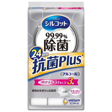 シルコット 99.99% 除菌 ウェットティッシュ 抗菌Plus 詰替 34枚×3個
