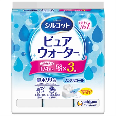 シルコット ピュアウォーター ウェットティッシュ 詰替 58枚×3個 シルコット Silcot ユニ・チャーム
