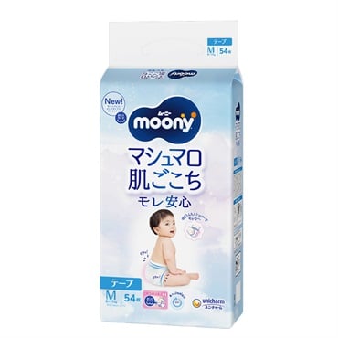 紙オムツ ムーニー「マシュマロ肌ごこちモレ安心」（テープタイプ）
Mサイズ ムーニー マシュマロ肌ごこち モレ安心S 4kg〜8kg 紙おむつ テープ