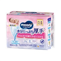 ムーニー おしりふき 水分たっぷり厚手 詰替 64枚入×3個(4903111698264)