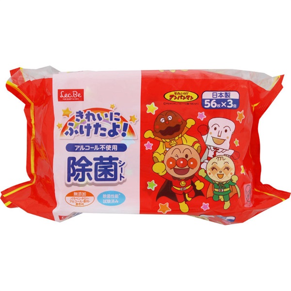 Lec.Be アンパンマン ノンアルコール 除菌シート 56枚×3個入 ウエット