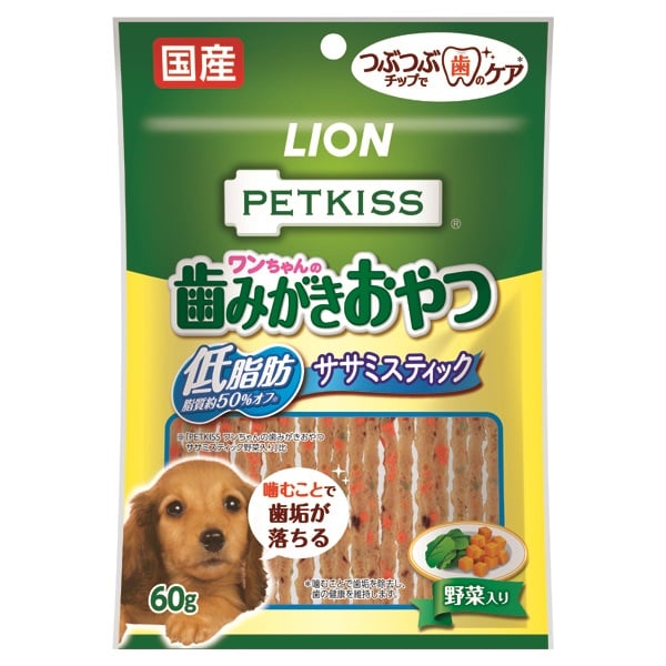 PETKISS ワンちゃんの歯みがきおやつ 低脂肪 ササミスティック 野菜入り 60g ペットキッス ライオンペット(60g)