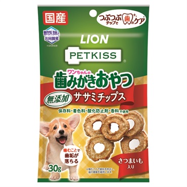 PETKISS ワンちゃんの歯みがきおやつ 無添加 ササミチップス さつまいも入り 30g ペットキッス ライオンペット