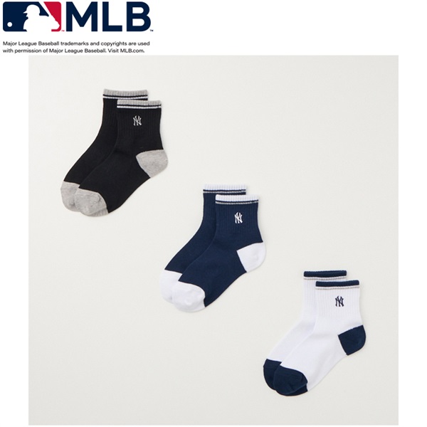MLB　ショート丈ソックス３足組 男の子 キッズ(3足組:A(ニューヨーク・ヤンキース)-19-21cm)